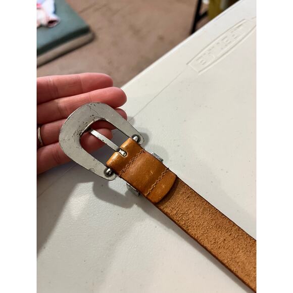 Vintage 90s Tan Genuine Leather Silver Studded Western Belt Size Medium main image 12